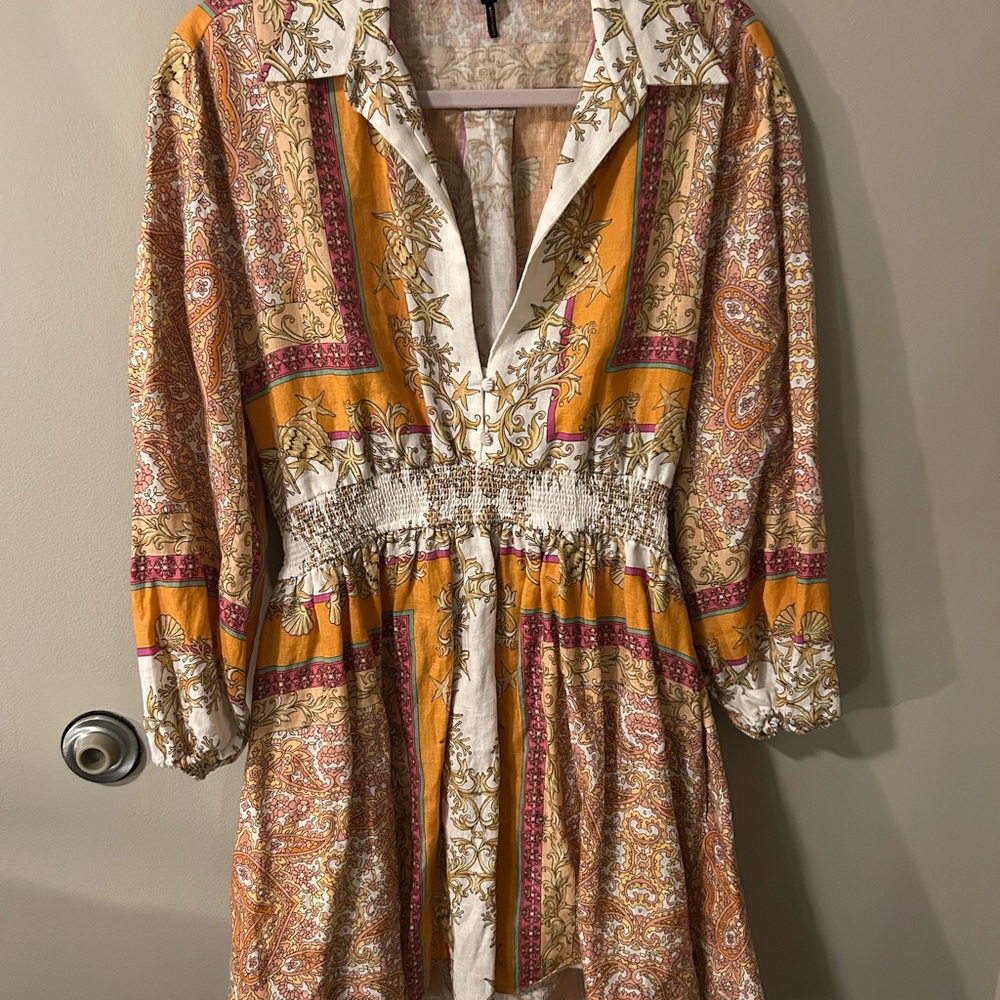 Maje bohemian paisley dress in orange and cream.